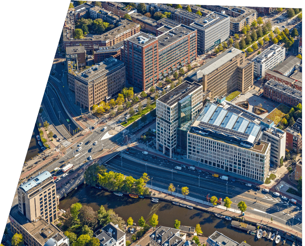 Arial image of the Amsterdam University of Applied Sciences (AUAS) main campus.